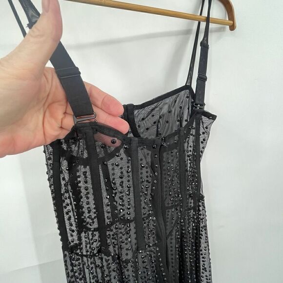 KIKIRIKI MESH BEADED SEQUINS SPAGHETTI STRAP LONG MAXI DRESS SIZE: M GOTTI PARTY - Picture 4 of 9